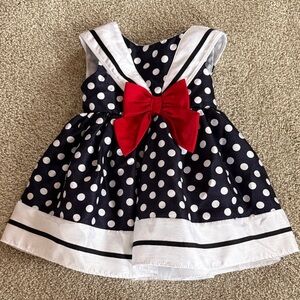 Sweet Heart Rose Navy Polka Dot Dress with Red Bow